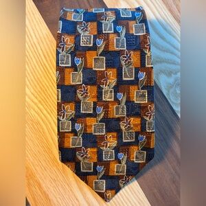 🌷Men’s Vintage Floral & Geometric Navy and Copper Tie🌷Christian Dumas
